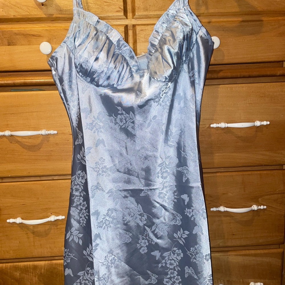 PacSun Baby Blue Satin Floral Dress
